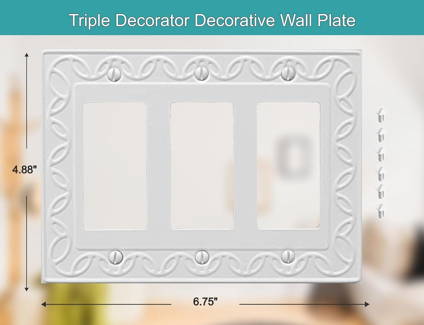 Triple Decorator Light Switch Cover NovaBloom Metal Wall Plate, 2-Pack White 3 Gang Triple Rocker, Receptacle Dimmer Switch Cover GFCI Outlet Decorative Wallplate, Durable