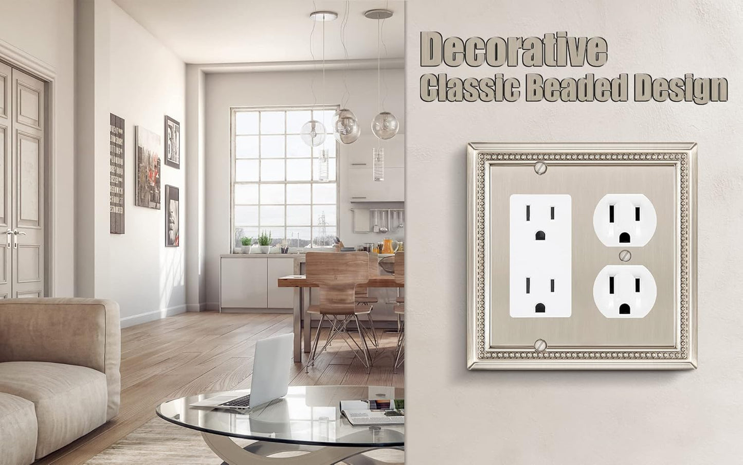 Henne Bery Sunken Pearls Heavy Duty Decorative Wall Plate Switch Plate Outlet Cover (Decorator/Duplex, Satin Nickel)