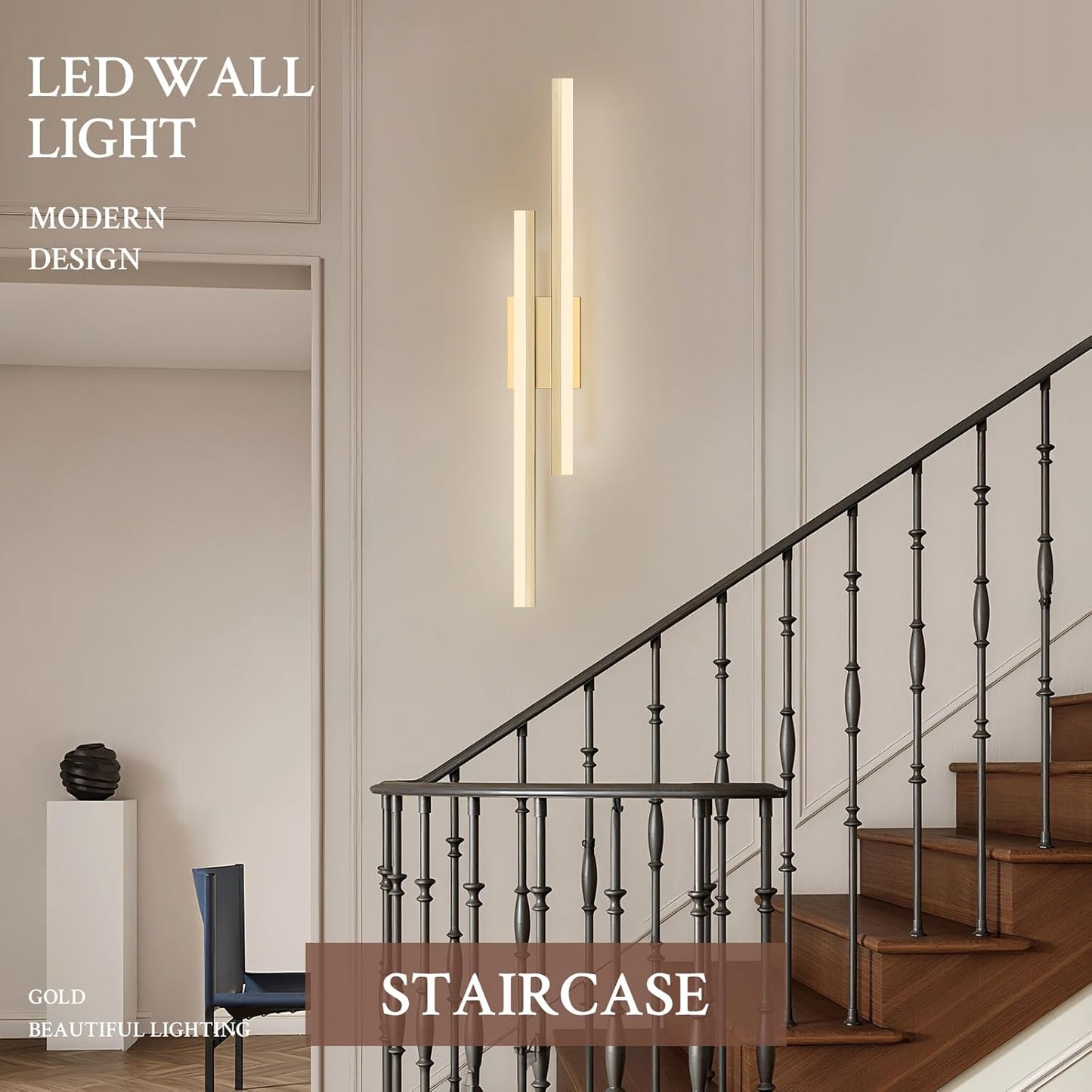 LED Wall Sconce Gold Modern Remote Wall Light Fixtures for Living Room, Dimmable LED Vanity Light Indoor Remote Wall Sconce for Bedside Bedroom Bathroom Dining Room, 31.5inch 1 Pack