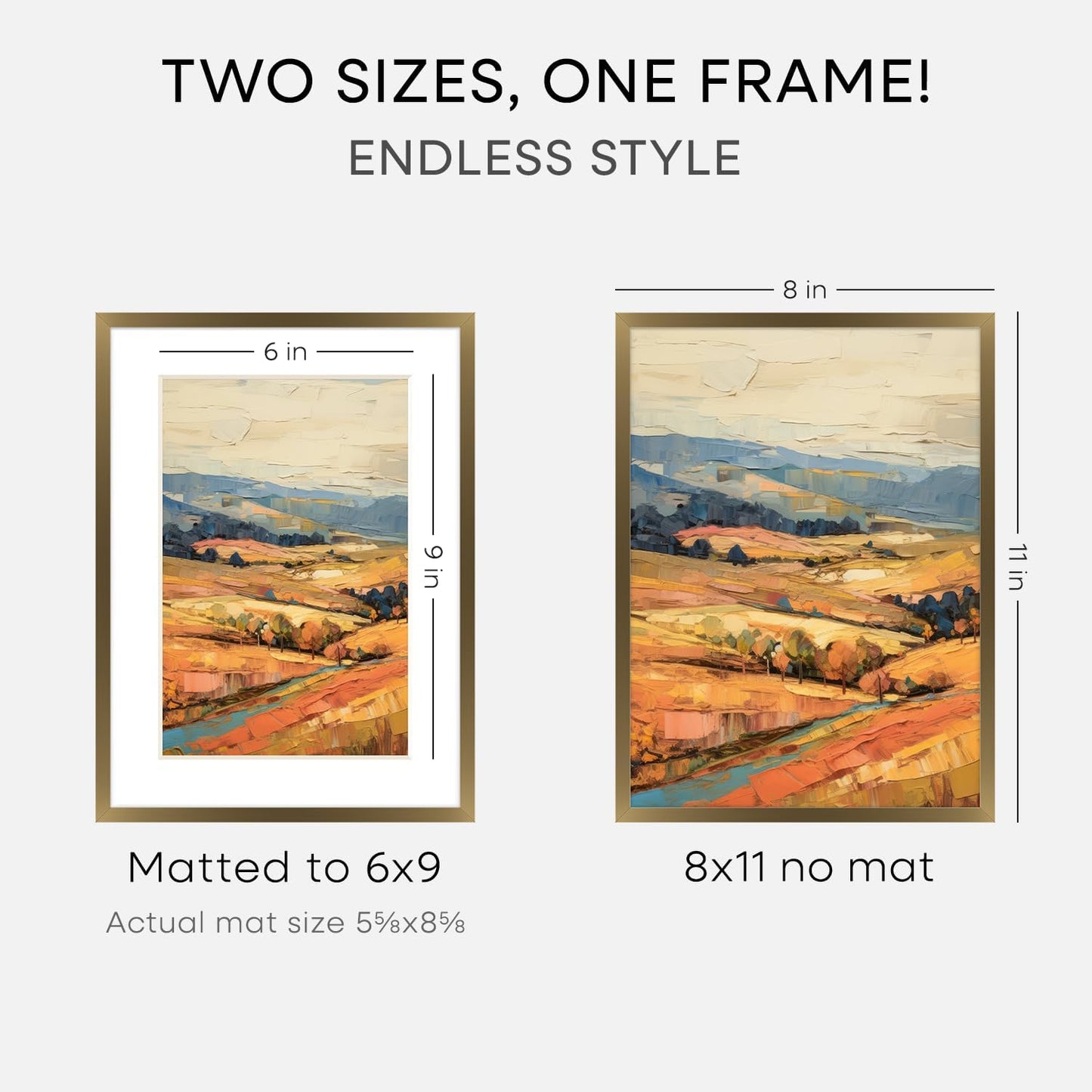 Homeforia 8x11 Picture Frame Bronze, High End Metal 8 x 11 Brass Frames with Mat 6 by 9 for Photo, 11x8 Frame Matted to 6x9 inch Print, 8by11 Wall or Tabletop Frame, Tempered Glass, Wall Kit, Set of 1