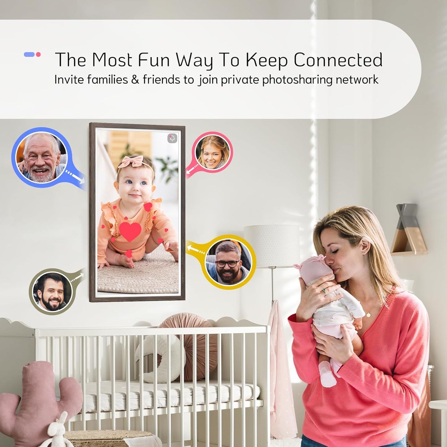 NexFoto 32 Inch Large Digital Picture Frame 64GB, Digital Photo Frame 1920x1080 IPS FHD, Remote Control, Auto-Rotate, Easy to Share Photos/Videos via App/USB, Gifts for Mom Christmas, Dark Wood