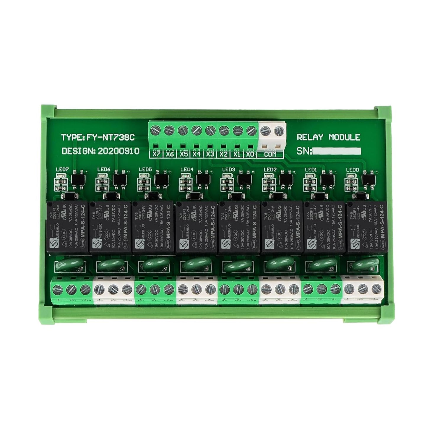 Relay Board, 8 Channel 1 SPDT DIN Rail Mount 24V DC/AC Relay, Interface Board