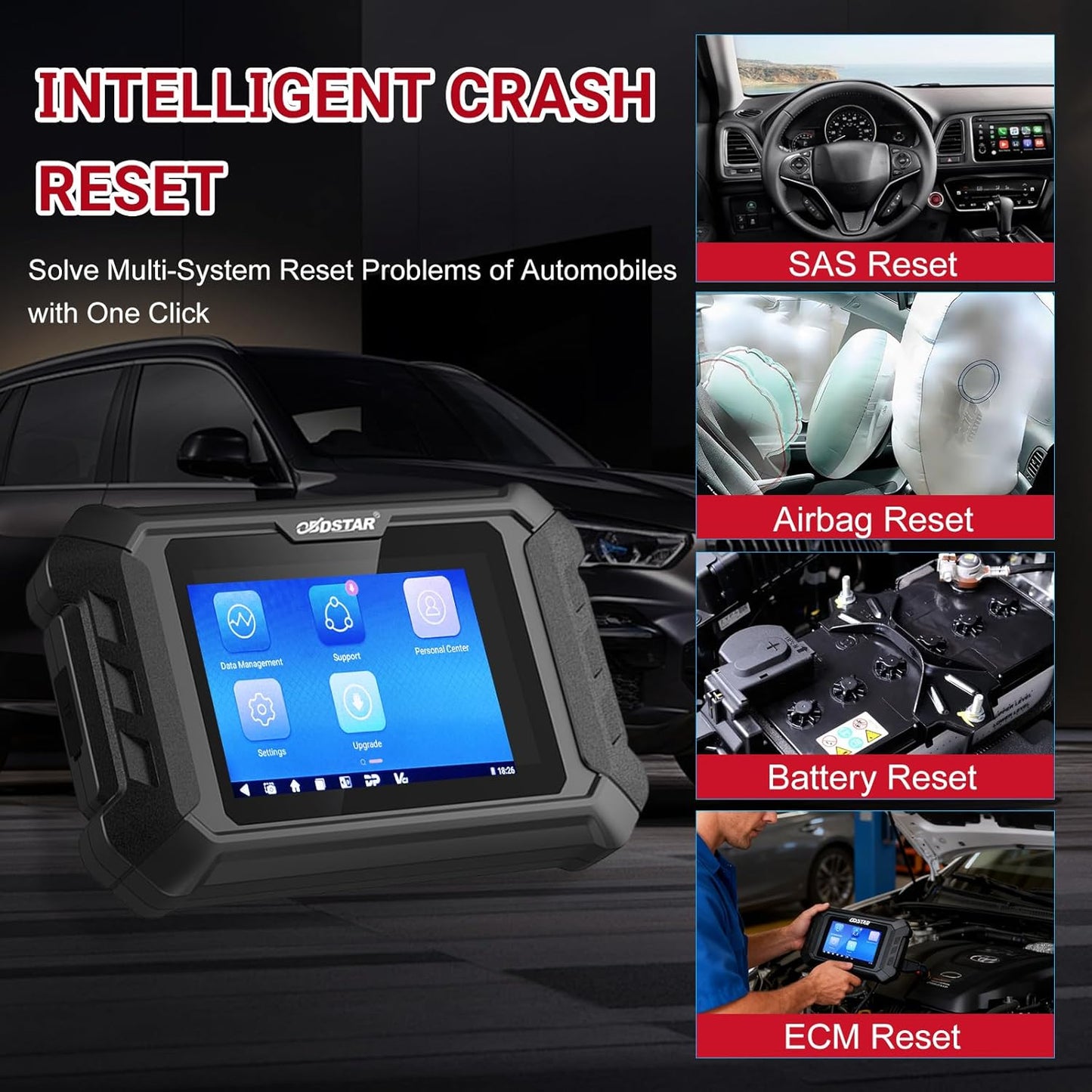 OBD2 Scanner P50 - SRS Airbag Reset Tool，2025 Car Scanner Support Battery Reset/SAS Reset, One-Click Airbag Car Diagnostic Tool Covers 95 Brands and 15300+ ECU Part No, Some MCU.