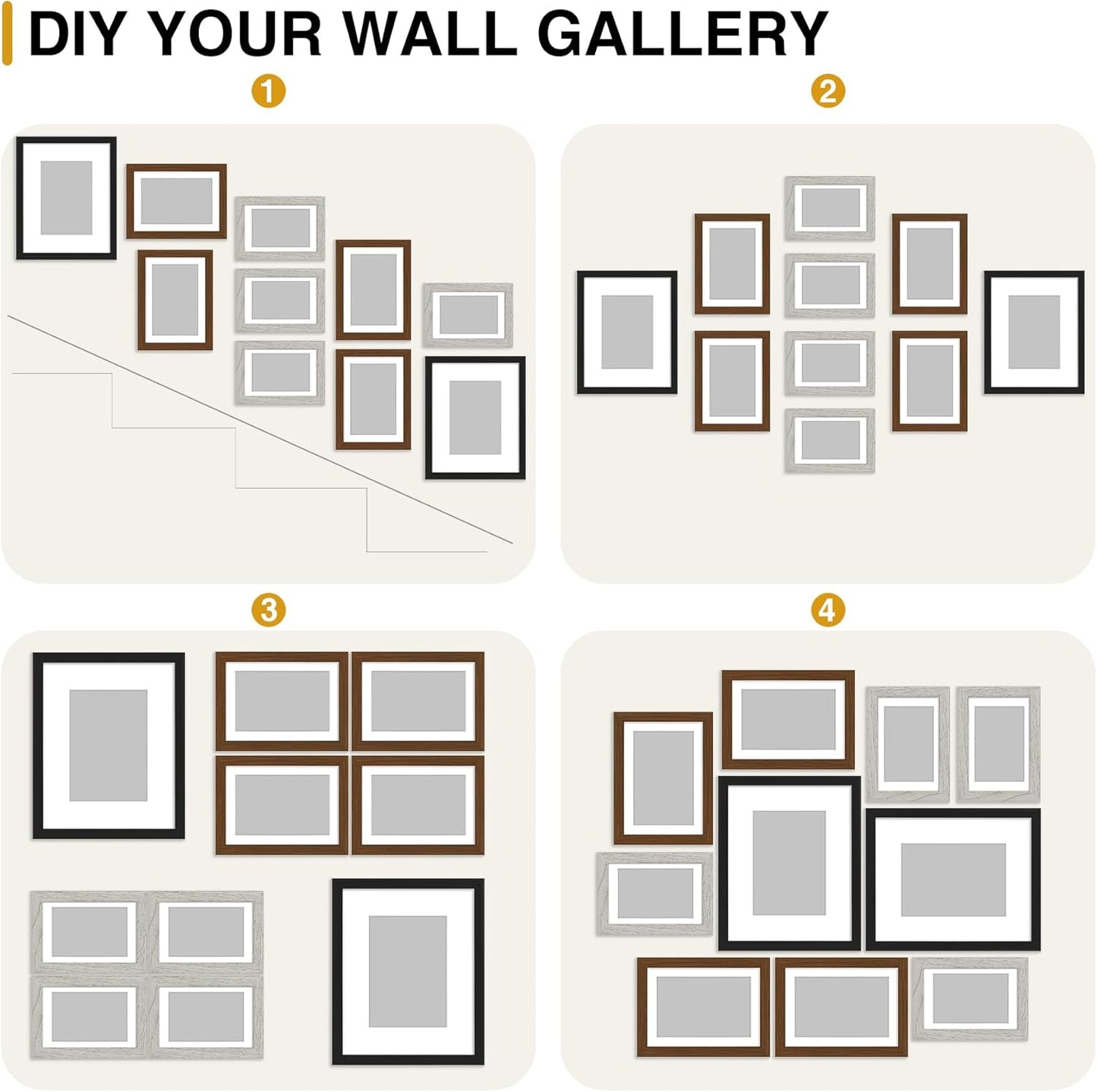 decorUhome Picture Frames Collage Wall Decor for Photo Gallery Display, Assorted Picture Frames set of 10 Including Two 8x10 / Four 5x7 / Four 4x6 for Family Wall Decor, Black/Brown/Grey, 10 Pack