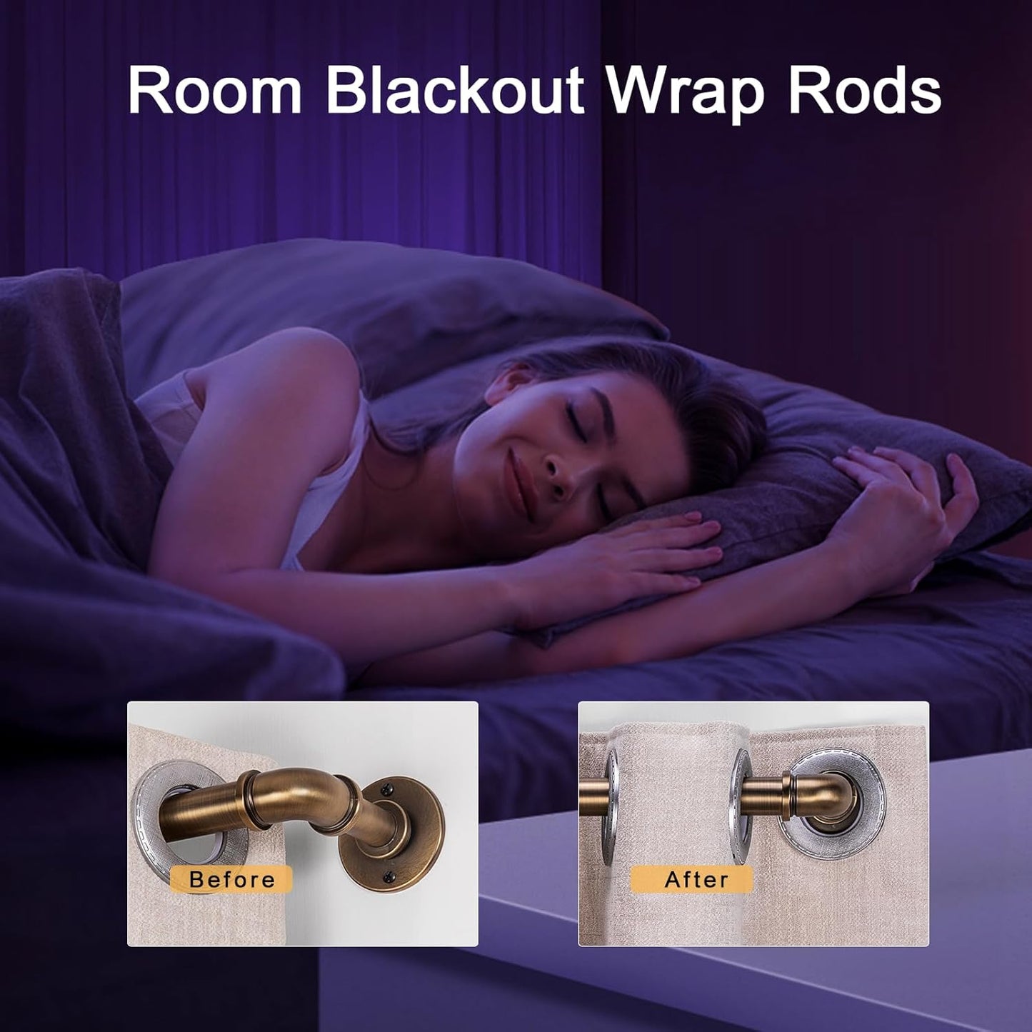 Industrial Curtain Rods 18 to 144 in,Blackout Curtain Rod,Adjustable Length,1 in Diameter Pipe,with Aluminium Finials (Antique Brass, 18” to 144”)