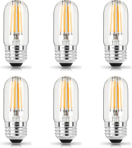 3.2 Inch 2700K Soft White E26 LED Bulb 60 Watt Equal, AC 120V 600LM Edison Bulbs Dimmable, 6W T10 T30 Tubular Filament Light Bulbs Clear Glass for Fan Pendant Wall Light, UL Listed-6 Pack