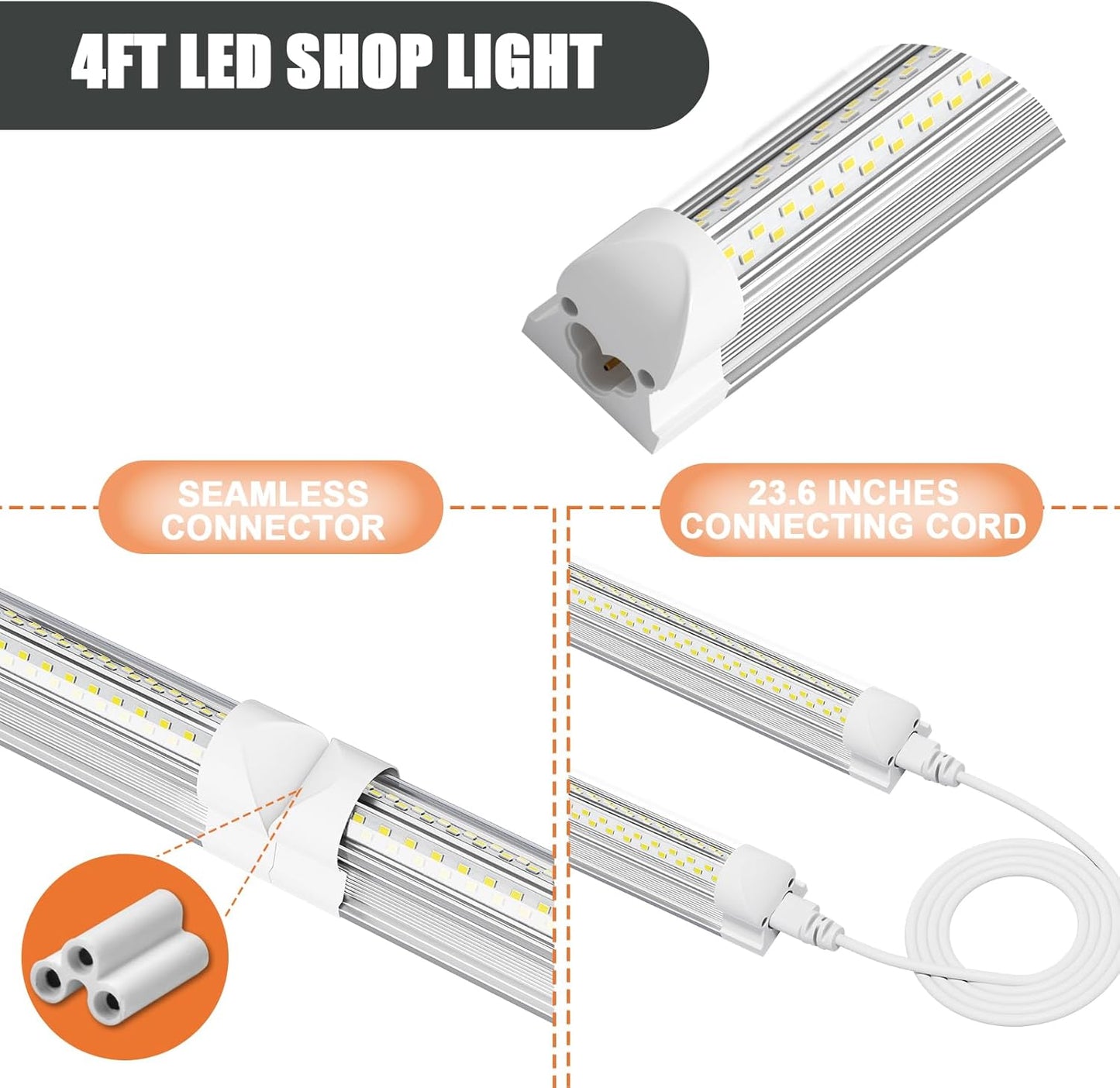4ft led Shop Light - 45W 6750lm 5000K 4 Foot V Shape Integrated T8 led Lights,Linkable Shop Lights 48" T8 Garage Lights 8 Pack