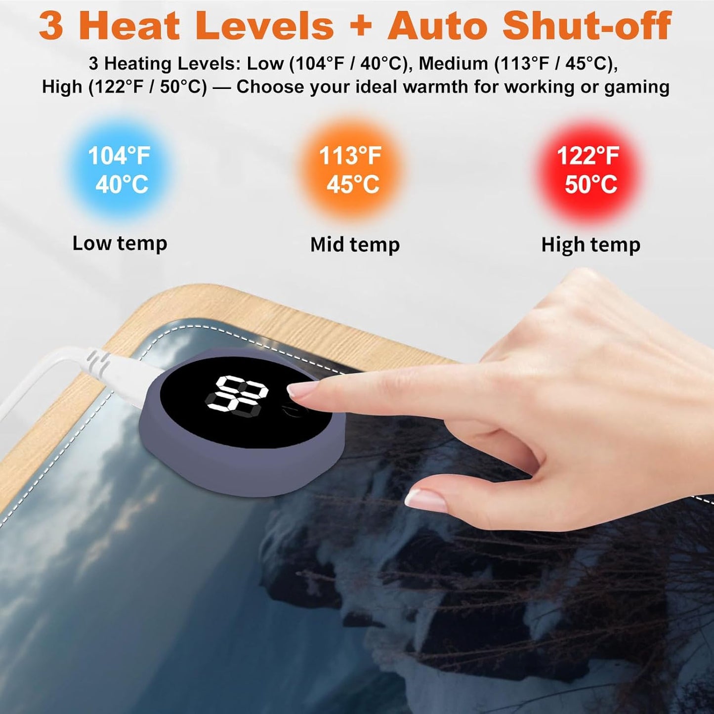 Small Heated Desk Pad 23.6" x 14.2" – Compact Electric Mouse Pad with 3 Heating Levels, Auto Shut-Off, Waterproof PU Surface, Plug-in Warmer for Office or Home Use, Lone Wolf