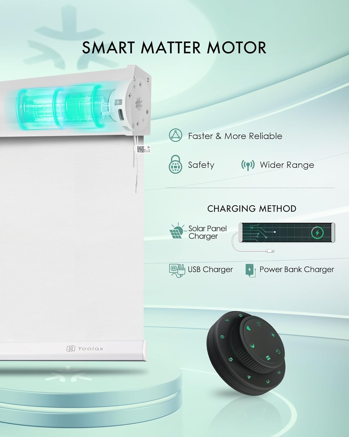 Yoolax Smart Blinds, Motorized Matter Solar Shades Flame Resistat Automatic Blinds for Windows Motorized Shades Compatible with Alexa, Google Home, Homekit(Solar-1% Openness White)