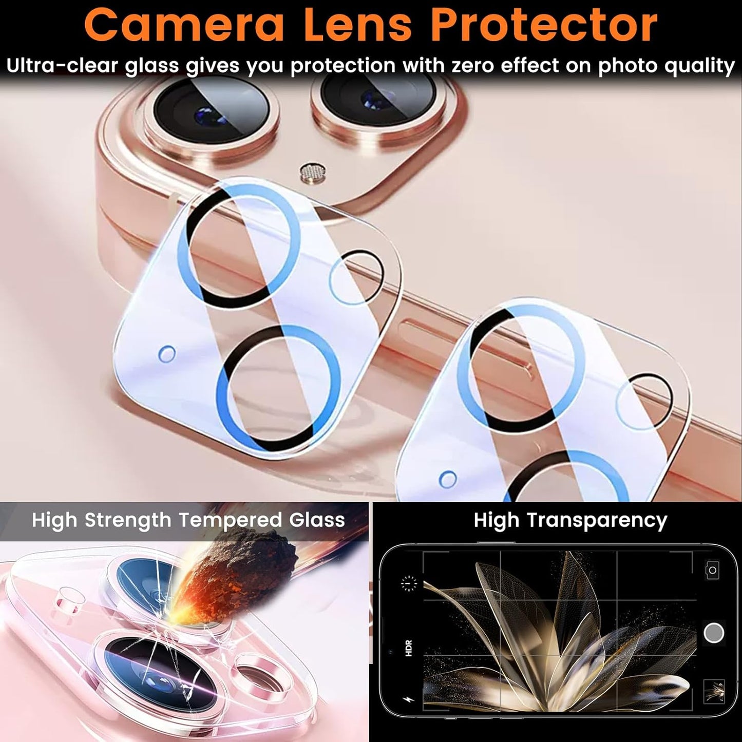 4+4 Pack Privacy Screen Protector for iPhone 15 6.1-Inch with 4 Pack Camera Lens Protector, Anti Spy Tempered Glass Film 9H Hardness Case Friendly
