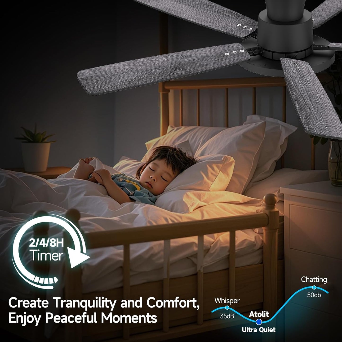 Ceiling Fans with Lights,52 inch,Quiet,Reversible Motor,Dimmable, Adjustable Color Temperature,6 Speeds,Timer, Low Profile Ceiling Fan for Bedroom,Living Room,Indoor/Outdoor Use(Gray)