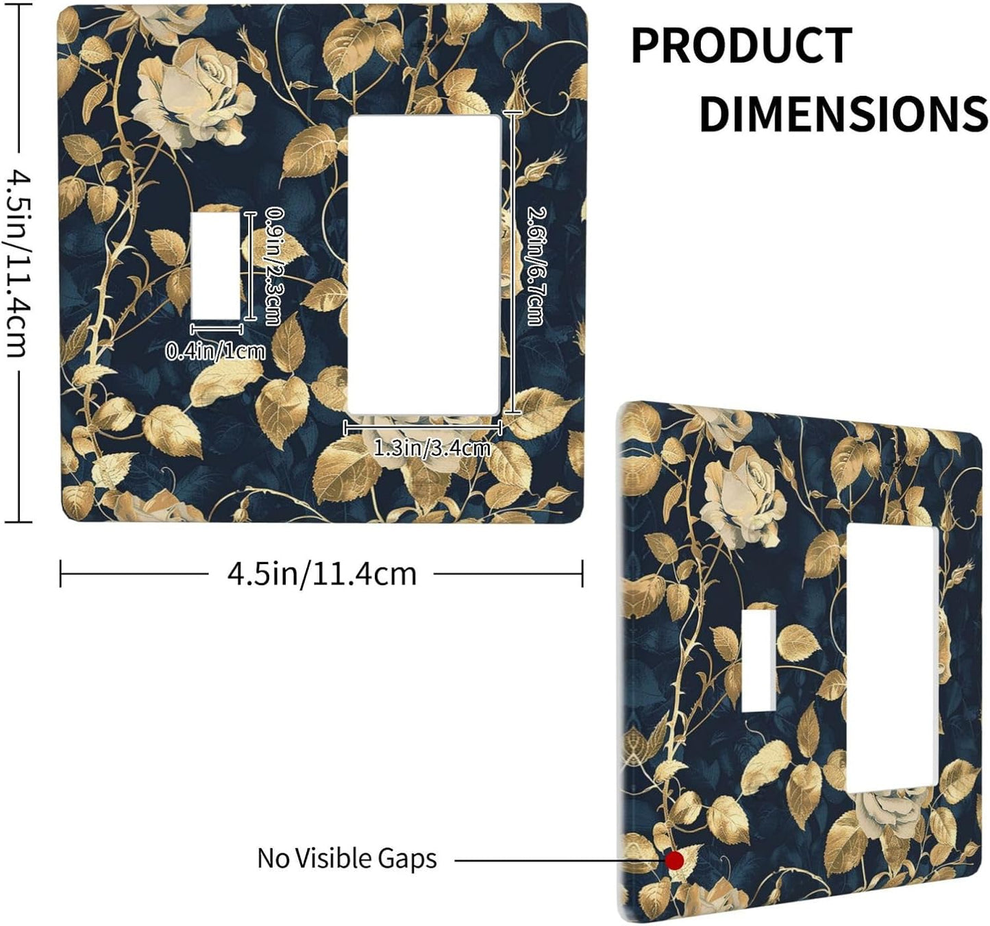 Outlet Covers Boho Vintage Floral Golden Flower Dark Blue Background 1 Toggle 1 Rocker Combination Decorative Wall Plate Electrical Switch Plates Light Switch Cover Plate for Bedroom