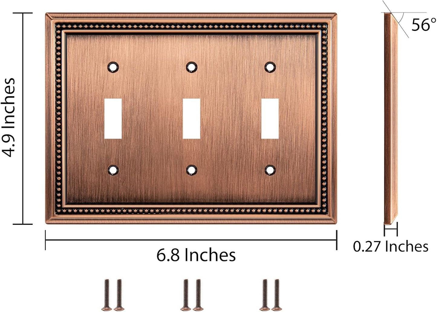 Henne Bery Sunken Pearls Heavy Duty Decorative Wall Plate Switch Plate Outlet Cover (Triple Toggle, Antique Copper)