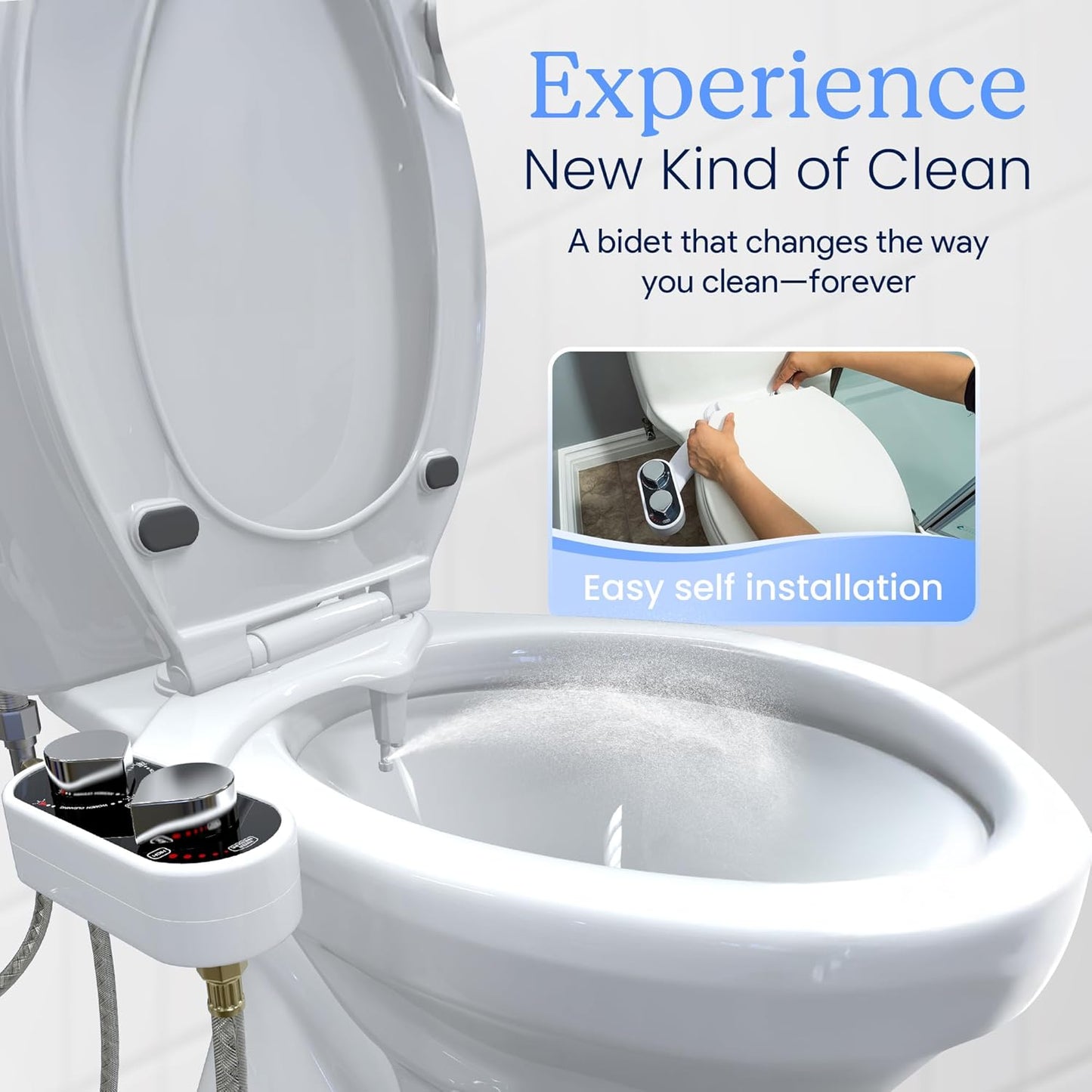 CLEAR REAR Bidet Attachment for Toilet Seat - Non-Electric, Self-Cleaning Dual Nozzle, Adjustable Water Pressure, Rear & Feminine Wash Hygienic Bathroom Upgrades - Fits Elongated Toilets (2 Pack)