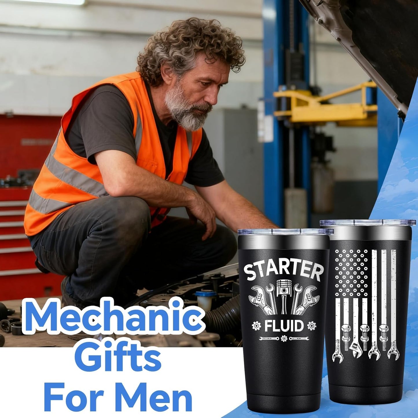 SpenMeta Mechanic Gifts - Mechanic Gifts for Men, Car Guy, Car Enthusiast - Christmas Birthday Fathers Day Gift for Mechanics - 20oz Starter Fluid Tumbler Cup