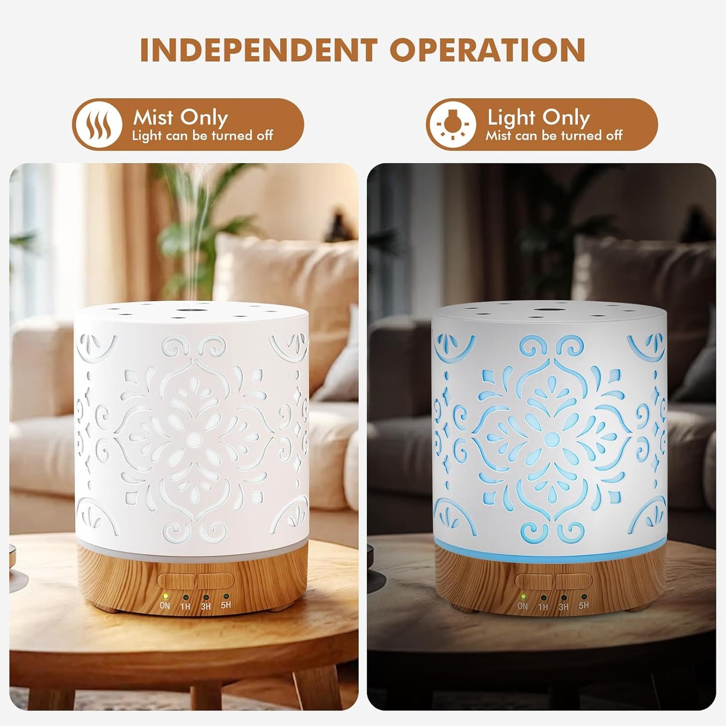 Essential Oil Diffuser for Home - 300ML Metal Aromatherapy Diffuser with Auto Shut-Off Protection & 4 Timers, Ultrasonic Cool Mist Humidifier with 7 Color LED Lights for Large Room, Home Office Décor