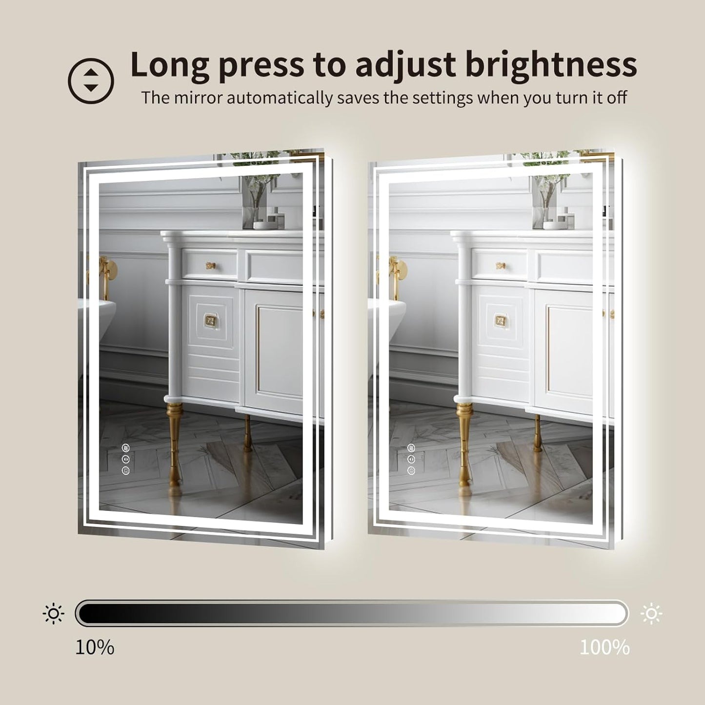 WTTY LED Bathroom Mirror with Backlit and Front Light, 27.5" X 35.4" Stepless Dimmable LED Mirror for Bathroom,Anti-Fog Lighted Bathroom Vanity Mirror Modern,Memory Function,Shatter-Proof