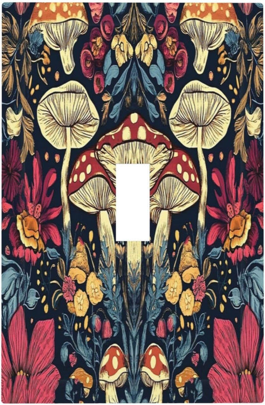 Decorative Light Switch Cover Plate Coloful Red Yellow Orange Magical Mushroom Forest 1 Gang Single Toggle Wall Plate Electrical Outlet Covers Decorate Switch Plate Cover for Bedroom Home Decor