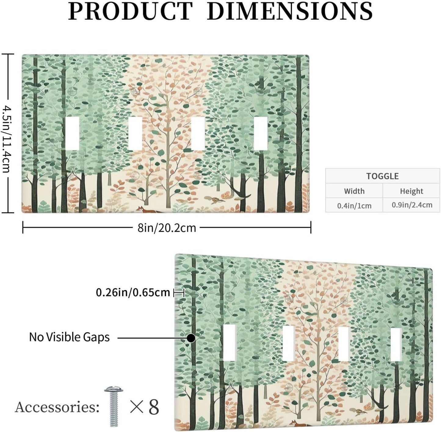 Boho Wildflower Forest Woodland Animals Light Switch Covers Quad Toggle 4 Gang Wall Plate Decorative Switch Plates Electrical Faceplate for Bedroom Bathroom Decor