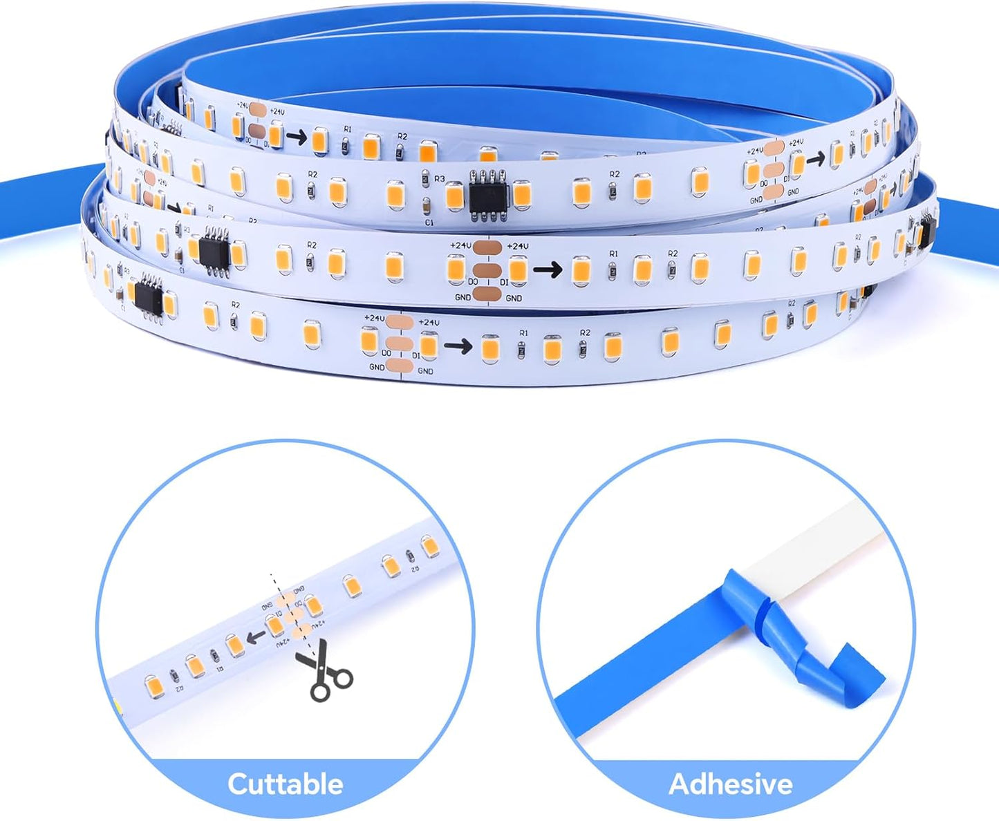 32.8Ft Motion Activated Running Water Flowing LED Strip Light Kit,3000K Dimmable LED Strip Lights, 24V Motion Sensor Horse Race LED Tape Light for Room Stair Corridor