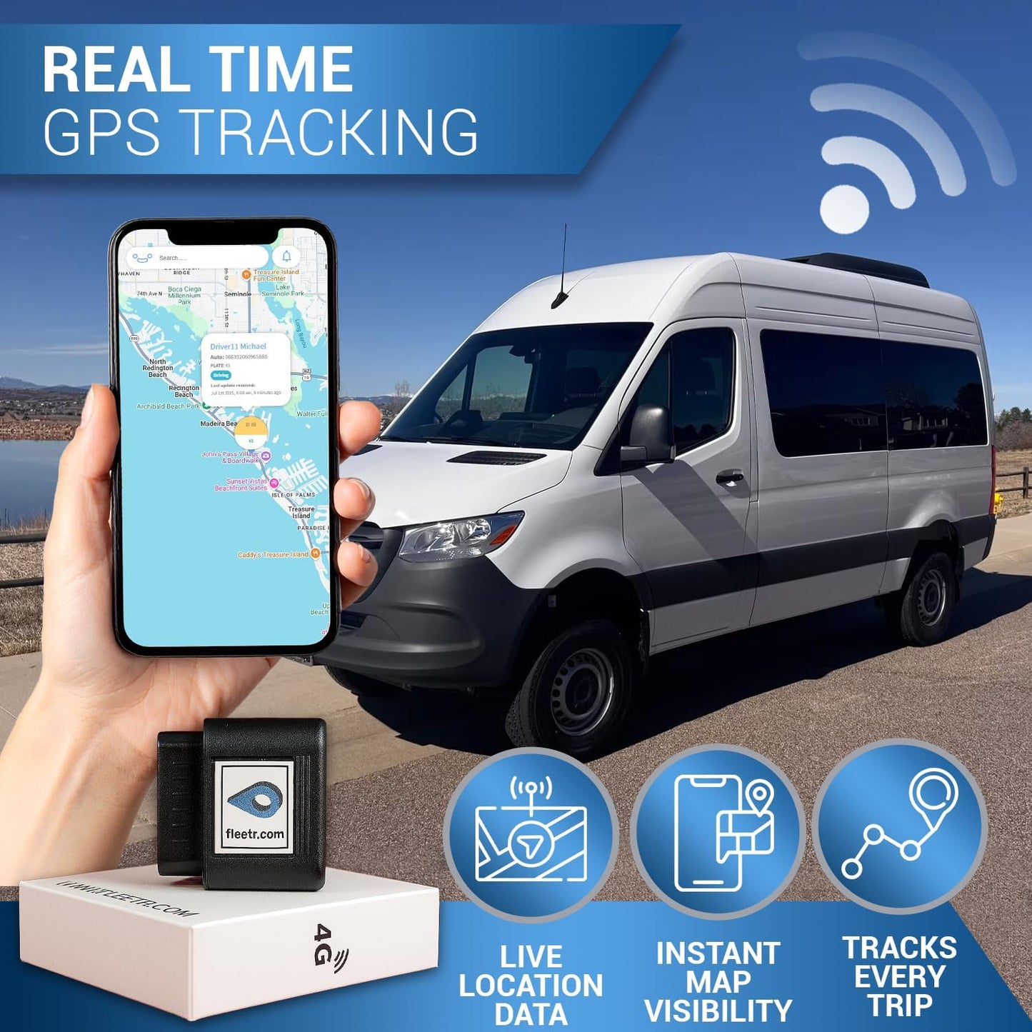 Car GPS Tracker with 4-Second Updates – OBD Plug-in Device for Cars, Trucks & Fleets – Real-Time Location, Driver Safety & Engine Alerts – Fleetr GPS (Service from $7.98/Month, No Contract)