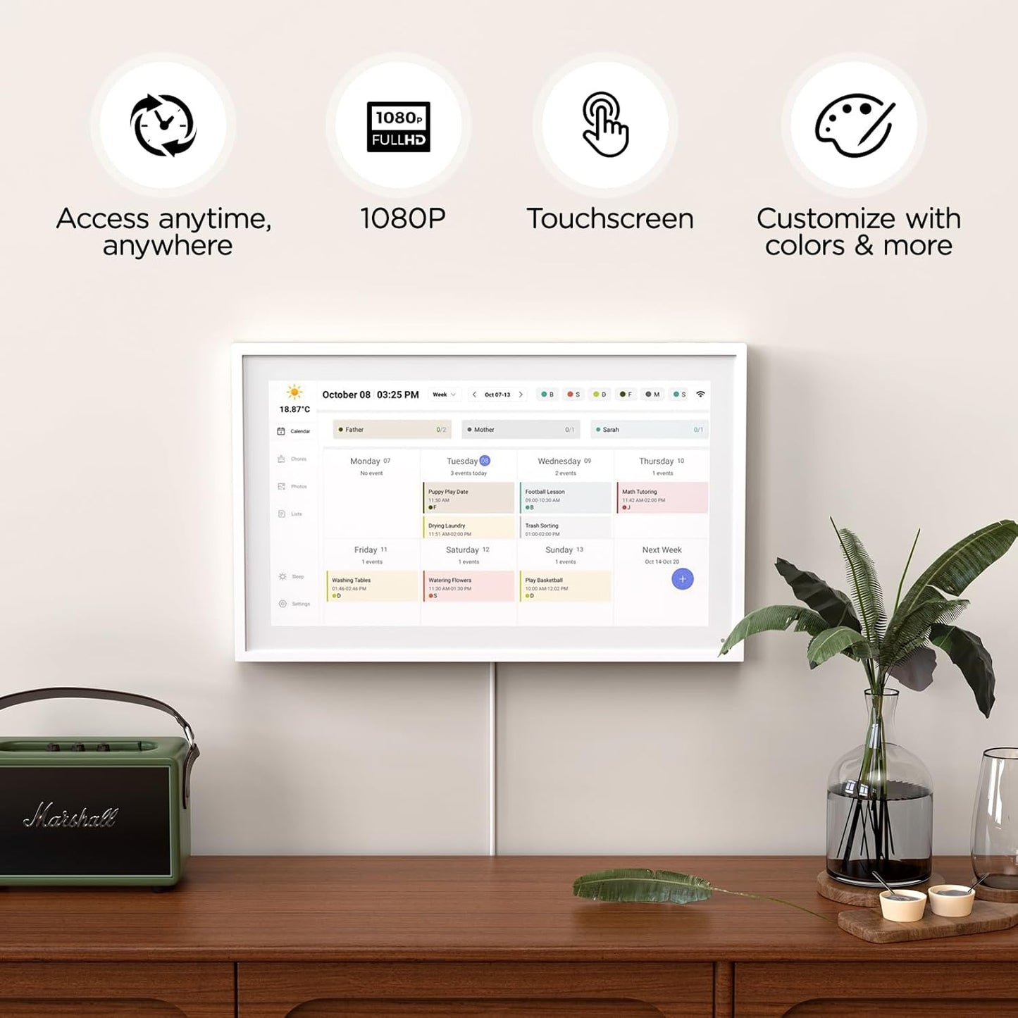 Mezed 15.6" Smart Digital Calendar, Meal Schedule, Duty Chart, HD Smart Touch Screen Home Interactive Electron Calender - Built-in Digital Photo Frame Function (white, 15.6)