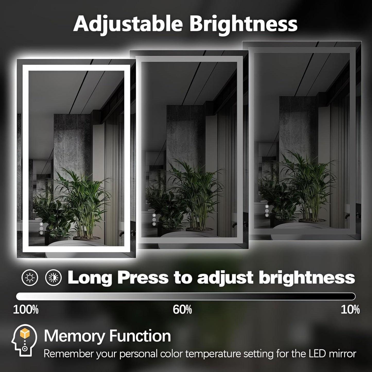 Niccy 40" x 24" LED Bathroom Mirror with Lights, Backlit and Front Lit, Lighted Vanity Mirror for Wall with 3 Colors, Anti-Fog, Shatter-Proof, Memory for Bedroom, Horizontal/Vertical