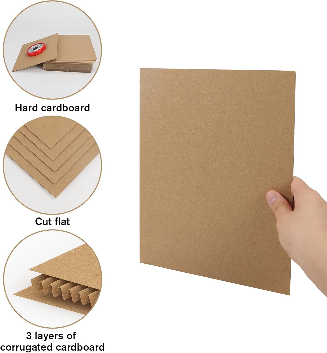 Calenzana 8x10 Corrugated Cardboard Sheets Set of 50, Flat Card Boards Inserts for Crafts, Packing, Shipping, Moving, Mailing