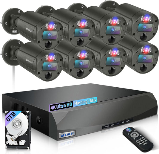 【2-Way Audio & 4K Ultra HD】 Outdoor Wired Security Camera System, Home POE Video Surveillance Cameras Systems, Surveillance DVR Kits