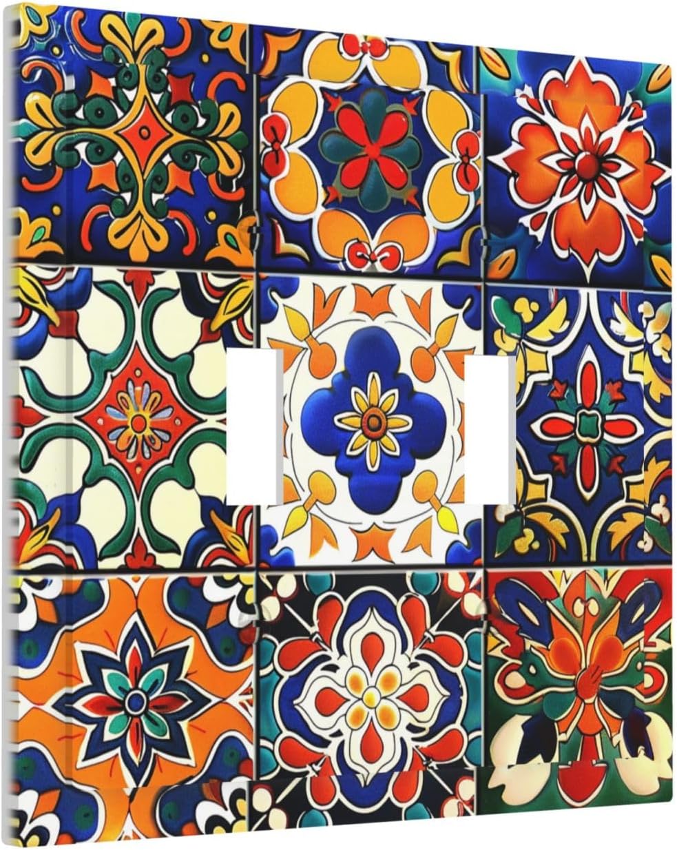 Decorative Switch Plates Colorful Mexican Talavera Vintage Boho Floral 2 Gang Double Toggle Outlet Light Switch Cover Wall Plate Electrical Faceplate For Farmhouse Cabin Decor
