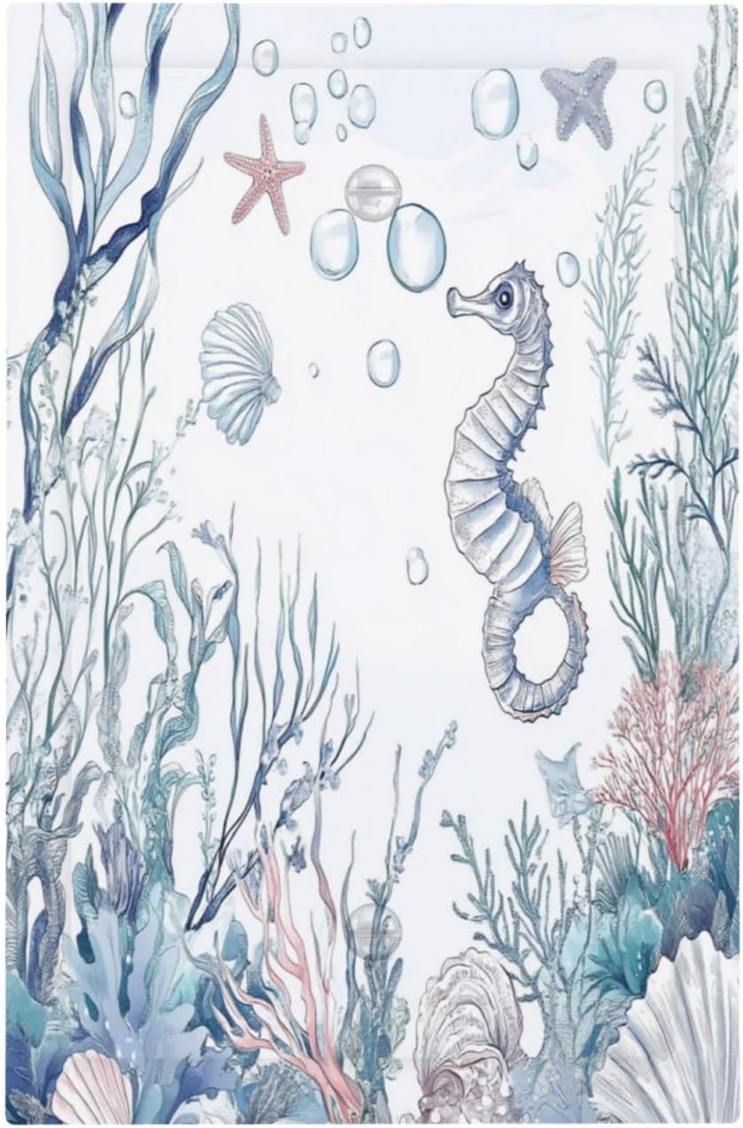 Light Switch Cover Plate Ocean Coral Seahorse Seashell Starfish 1 Gang No Device Blank Electrical Wall Plates Faceplate Decorative Switch Plate For Bathroom Home Decor