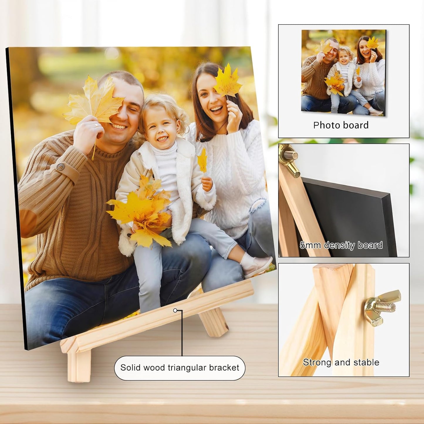 Custom Photo Frame with Stand, Personalized Picture Display, MDF and Wood Construction, Desktop Decor, Multiple Designs, Customizable Gift for Family and Friends