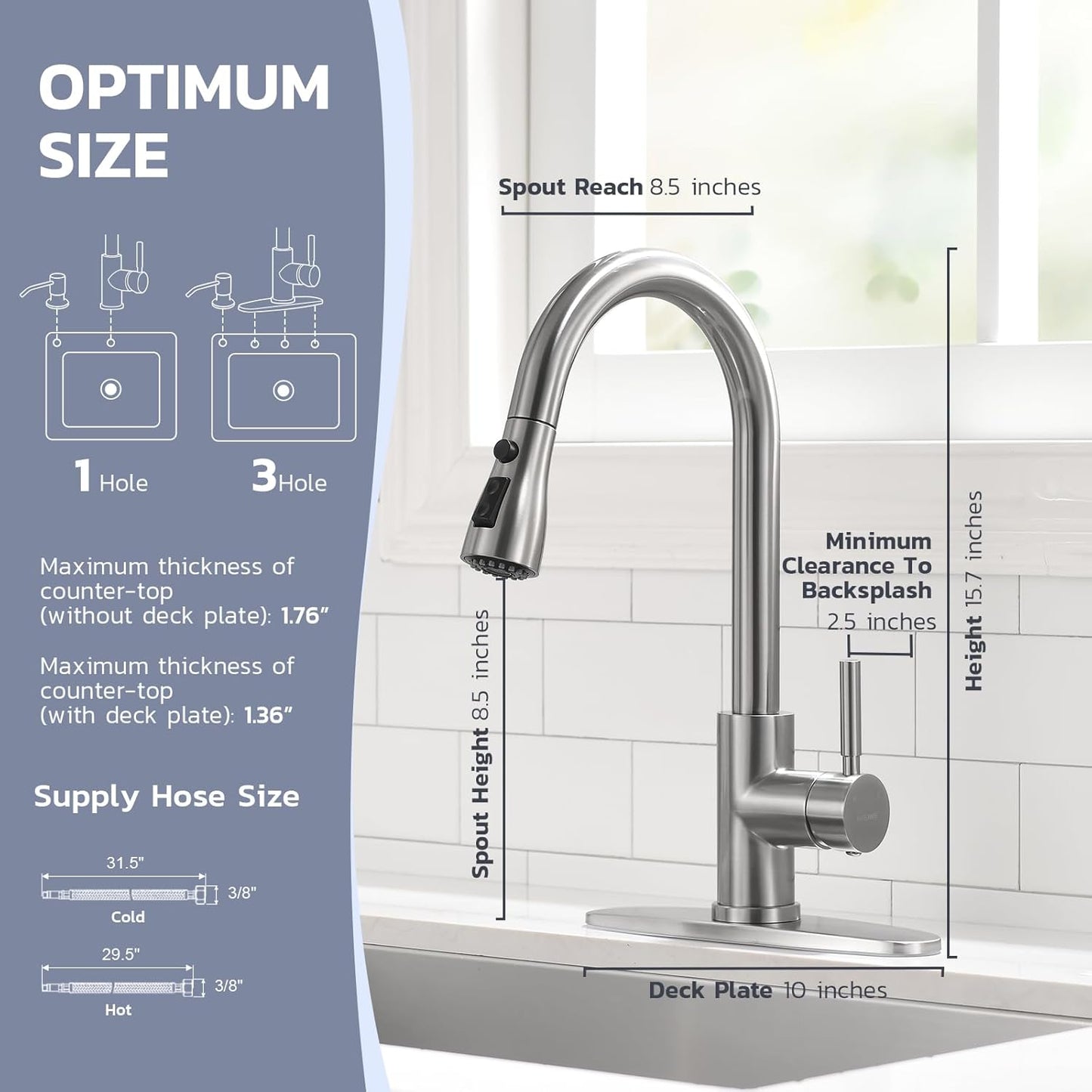 WEWE Kitchen Sink Faucet with Soap Dispenser, Kitchen Faucet with Pull Down Sprayer 3 Modes Stainless Steel Single Handle Single Hole Pull Out Brushed Nickel Faucet for Bar Laundry RV Utility Sink