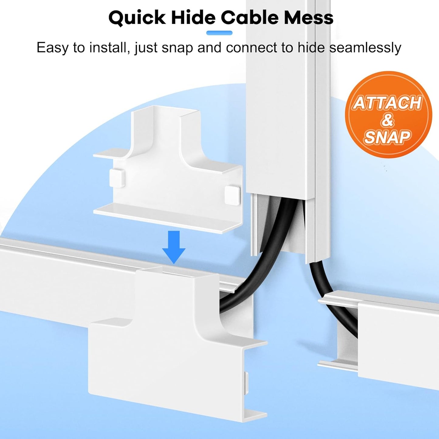 306in Cord Hider Kit, Cord Covers for Wires on Wall, Paintable Wire Cover for Cords, Cable Hider for Wall Mounted TV, White Cord Concealer, Cable Raceway Wire Management, 18x L17in x W0.95in x H0.55in