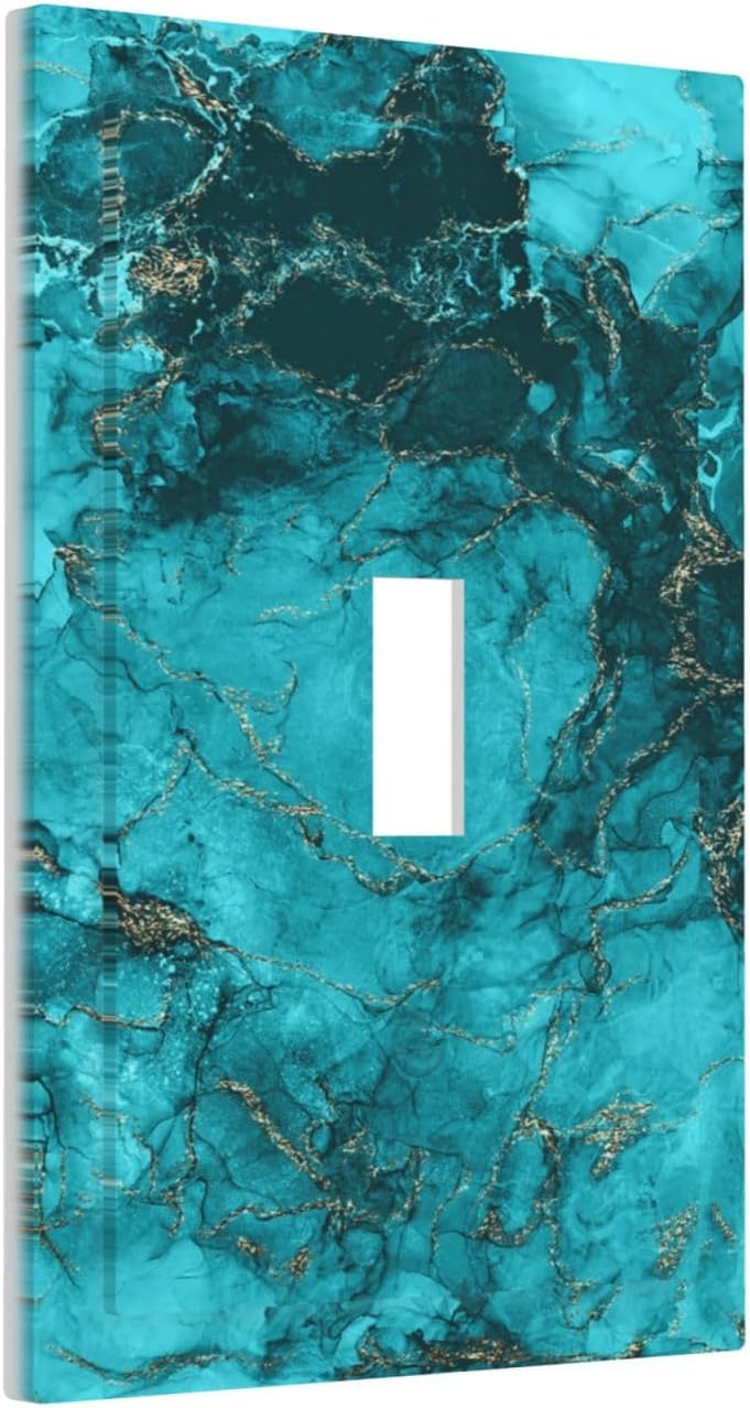 Decorative Light Switch Plate Covers Modern Abstract Turquoise Blue Marble Texture 1 Gang Wall Plate Single Toggle Light Switch Covers Artistic Faceplate for Bathroom Decor （2 Pack）