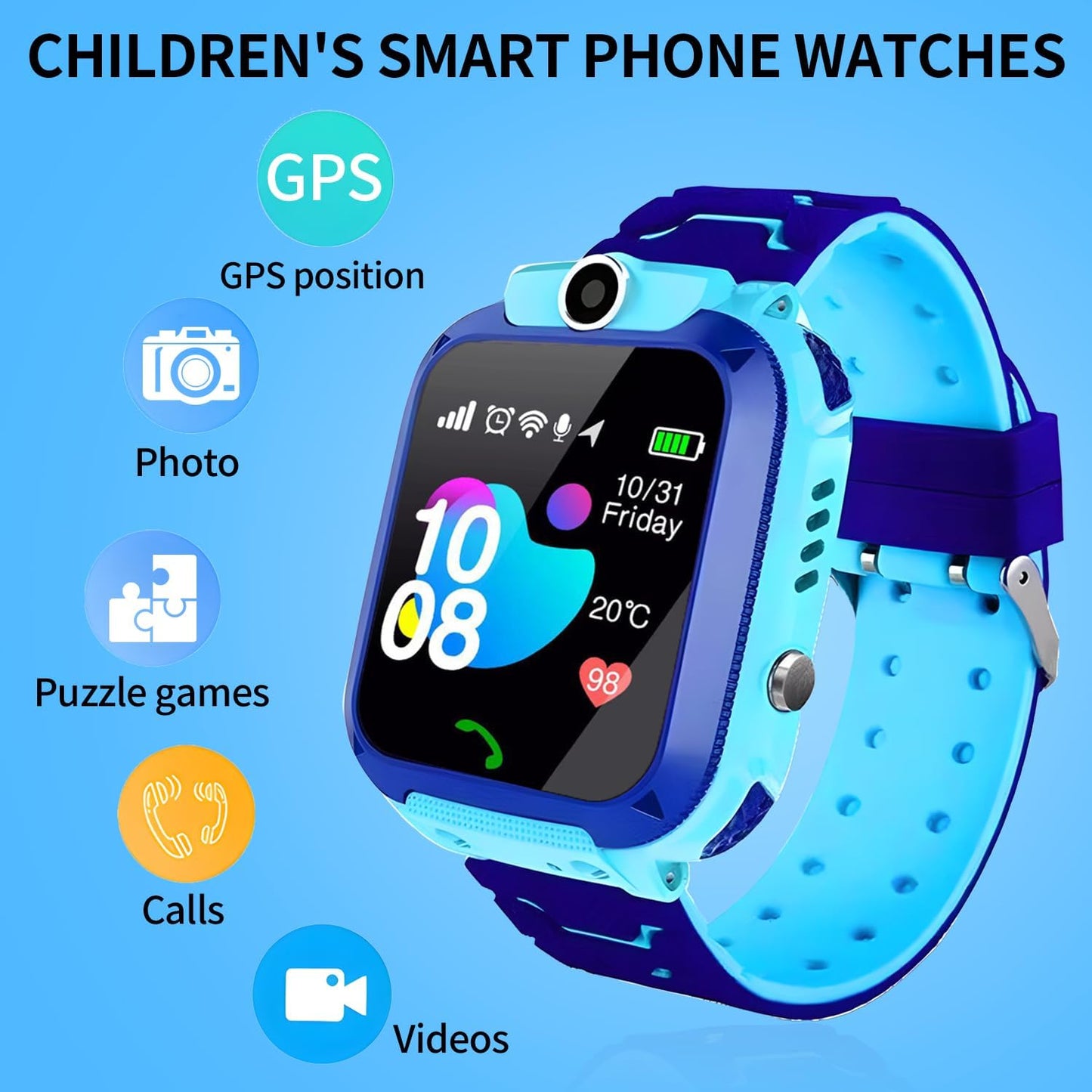 2G Kids Smart Watch, SOS Emergency Call, Video Calling, Waterproof Activity Tracker for 3-12 Years Girls/Boys - Birthday Gift Idea