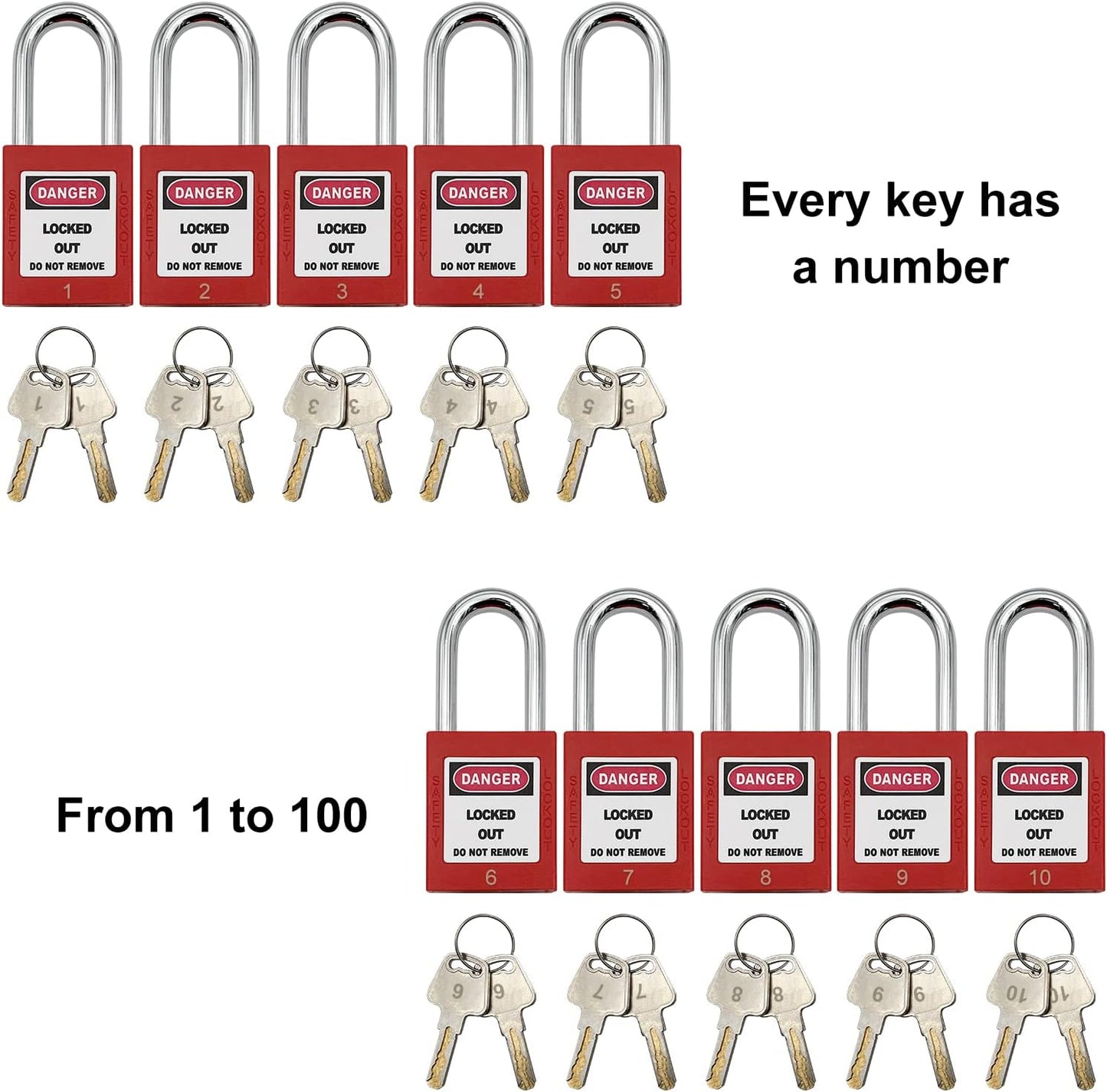 Lockout Tagout Locks, Safety Padlock, Loto Locks Keyed Differently Lock Out Tag Out 100 pcs Safety Padlocks Plastic with 100 Lockout TagOut Tags Red
