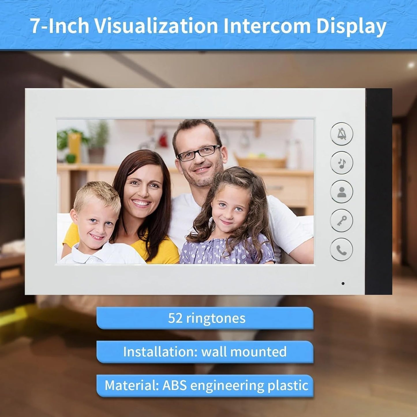 Wired Video Intercom System,7 Inch Ring Video Doorbell with IR Night Vision,HD Camera Kits,IR Outdoor Camera,Dual-Way Intercom for Villa Home Office Apartment (1 Bell +6 Monitor)