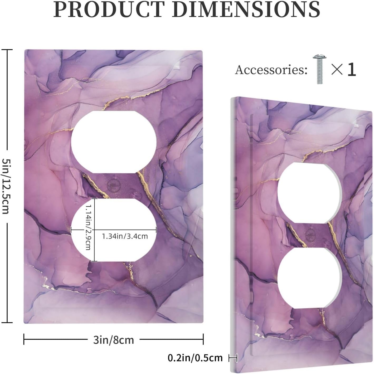 Outlet Covers Purple Marbling Golden Line 1 Gang Duplex Wall Plate Decorative Switch Plates Electrical Receptacle Faceplate Light Switch Cover for living Room Bathroom Decor