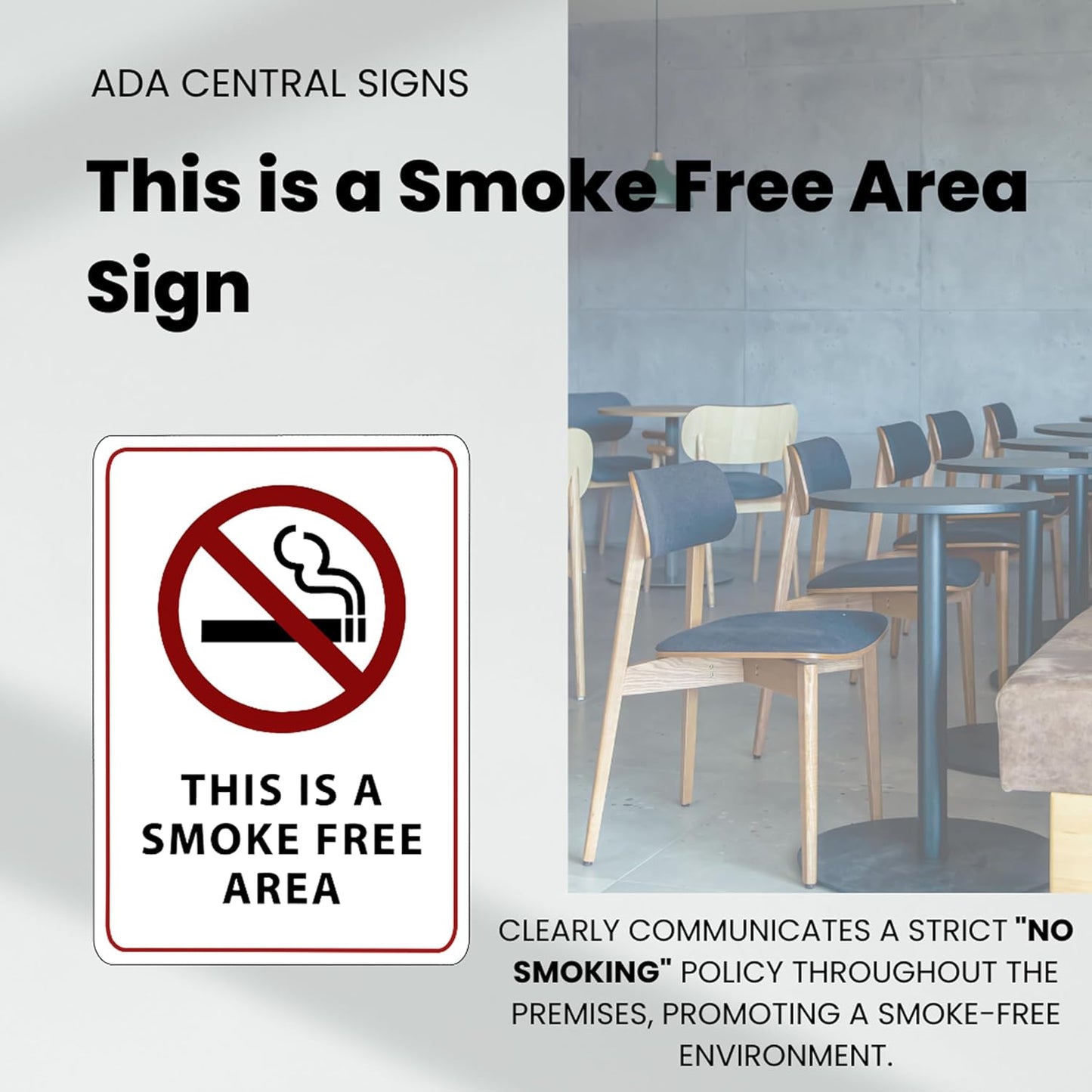 This is a Smoke Free Area Sign - ADA Compliant Digitally Printed Text Wall Sign - No Smoking in This Area Signs for Offices, Businesses, Hotels, and Restaurants - Aluminum 10” x 7”