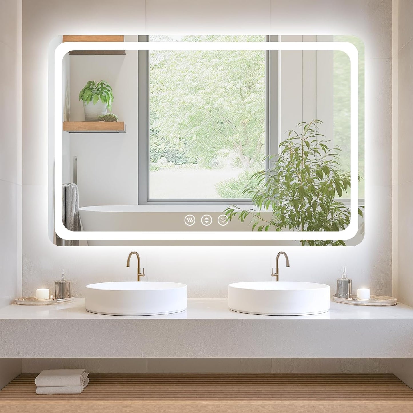 60" x 40" Led Bathroom Mirror with Lights, Anti-Fog & Tri-Color Lighting,Waterproof & Smart LED Vanity Mirror,Tempered Glass