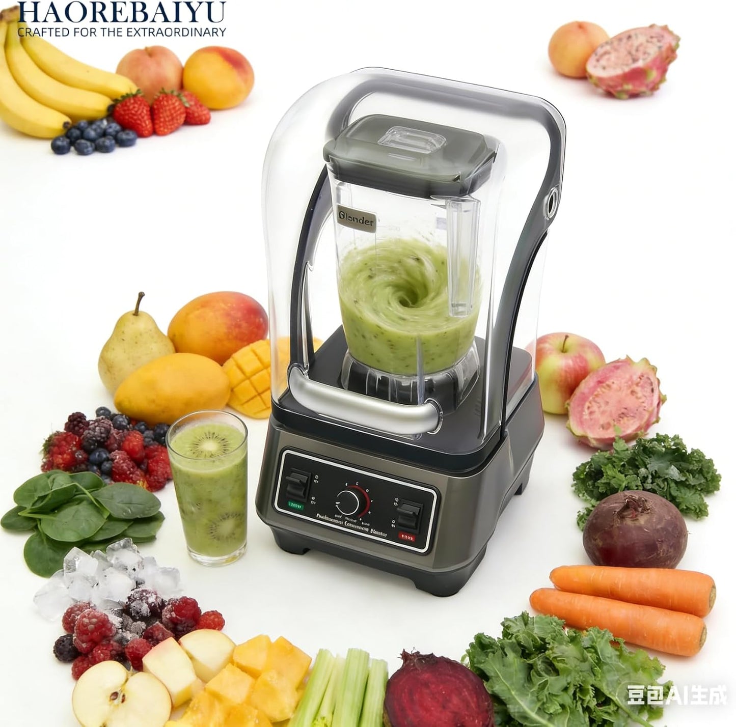 1600W Commercial Blender, 2L Large Capacity Multifunctional Blender with 9-Speed & Pulse, High-Speed Motor for Smoothies, Ice Crushing, Juice, Soup - Professional Heavy Duty & Quiet Design(110V)