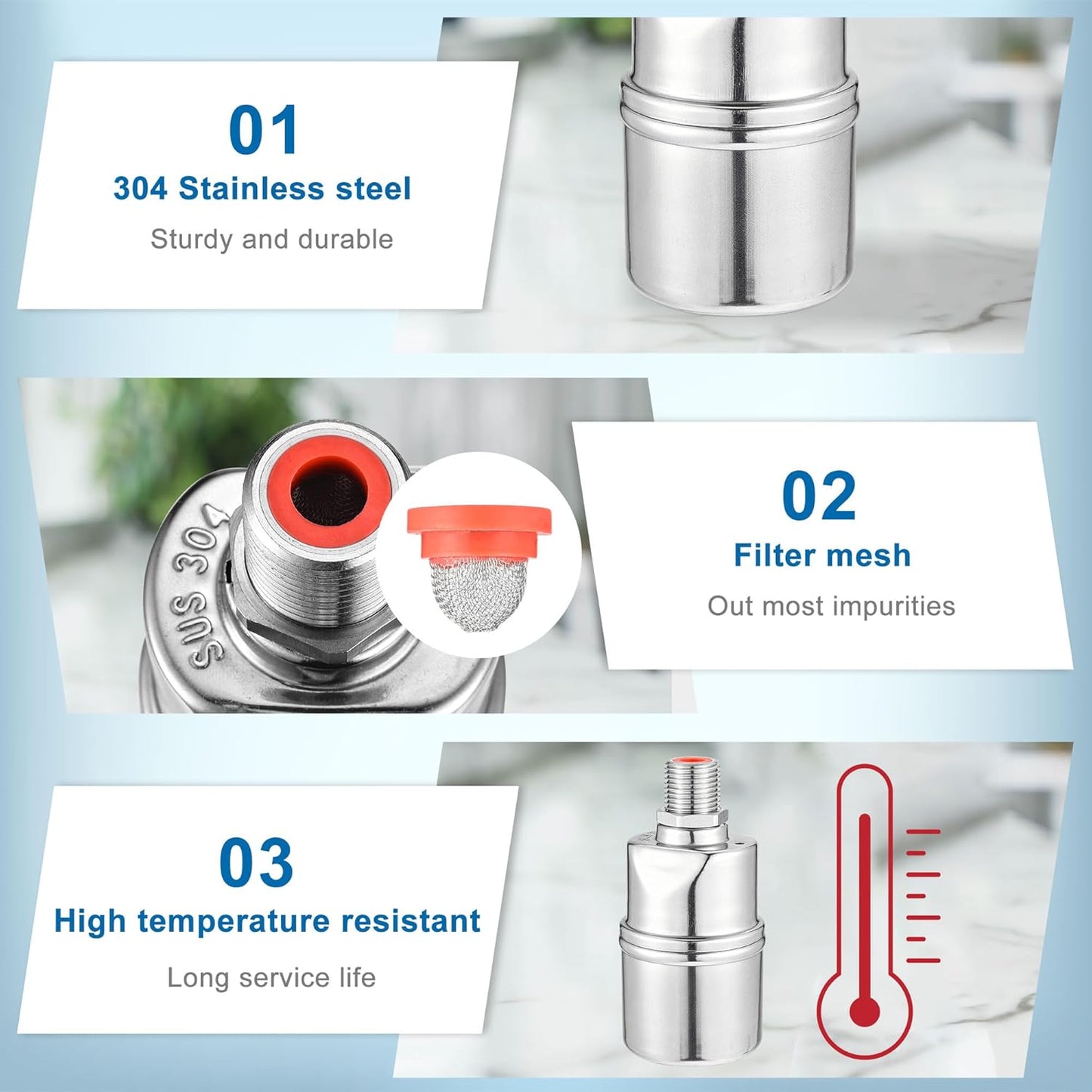 Mornajina 1/2" 3/4" 1" Automatic Float Valve, 304 Stainless Steel Fully Automatic Water Level Control Float Valve, Auto Shut Off Ball Mini Float Valve for Pool, Fish Tank, Livestock Troughs, Pond