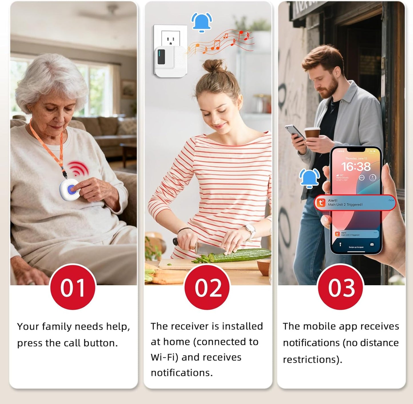 CallToU Wi-Fi Wireless Caregiver Pager Call Button for Elderly at Home , APP Emergency Alert for Seniors, Patients, and The Disabled (TY01WH-CB01-US 2-2)