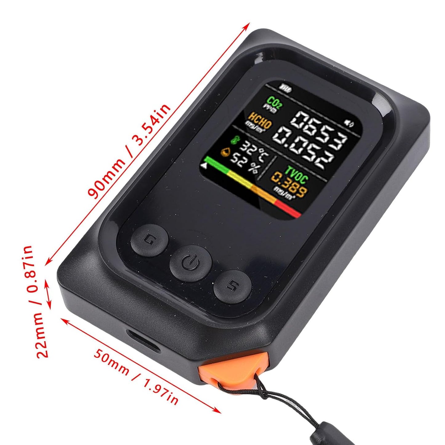 5 in 1 Air Quality Detector, CO2 TVOC HCHO Temp Humid Monitor Rechargeable Battery Voice Alert for Home Office Travel