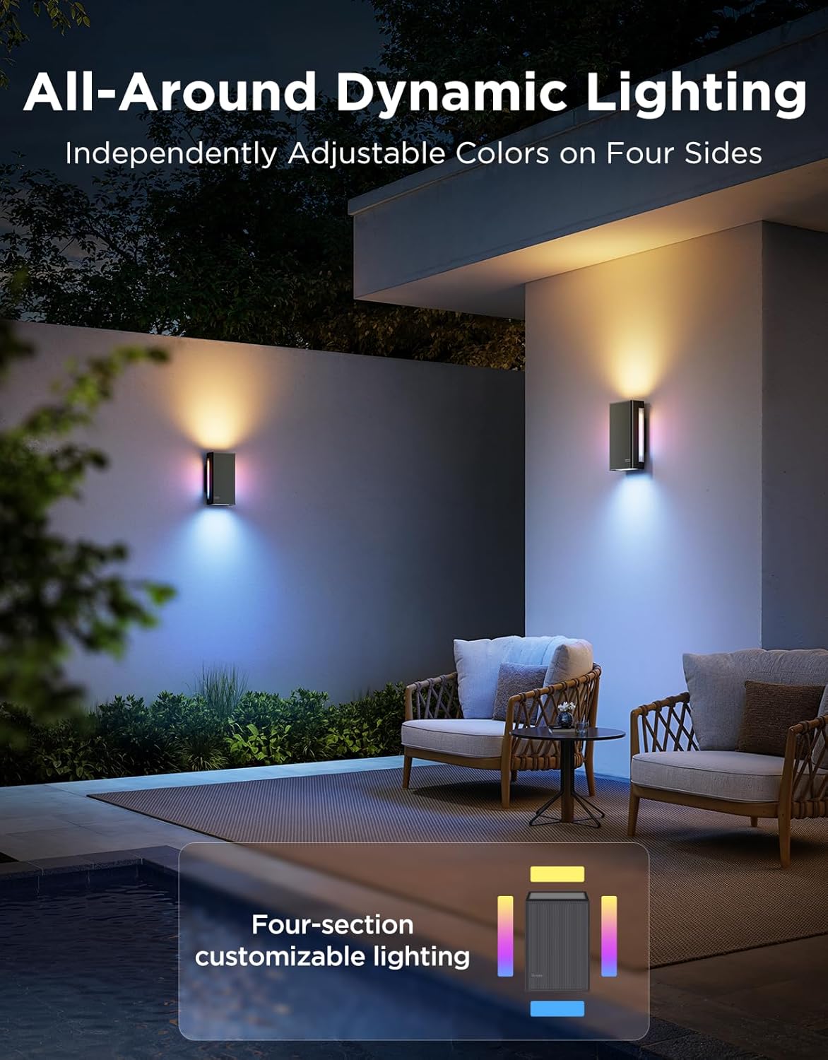 Govee Outdoor UpDown Wall Light, 1 Pack, 1200LM RGBICWW Smart Porch Lights Outdoor with 64 Scene Modes, IP66 Waterproof Wall Sconce for Outdoor Decor, Works with Alexa, Google Assistant and Matter