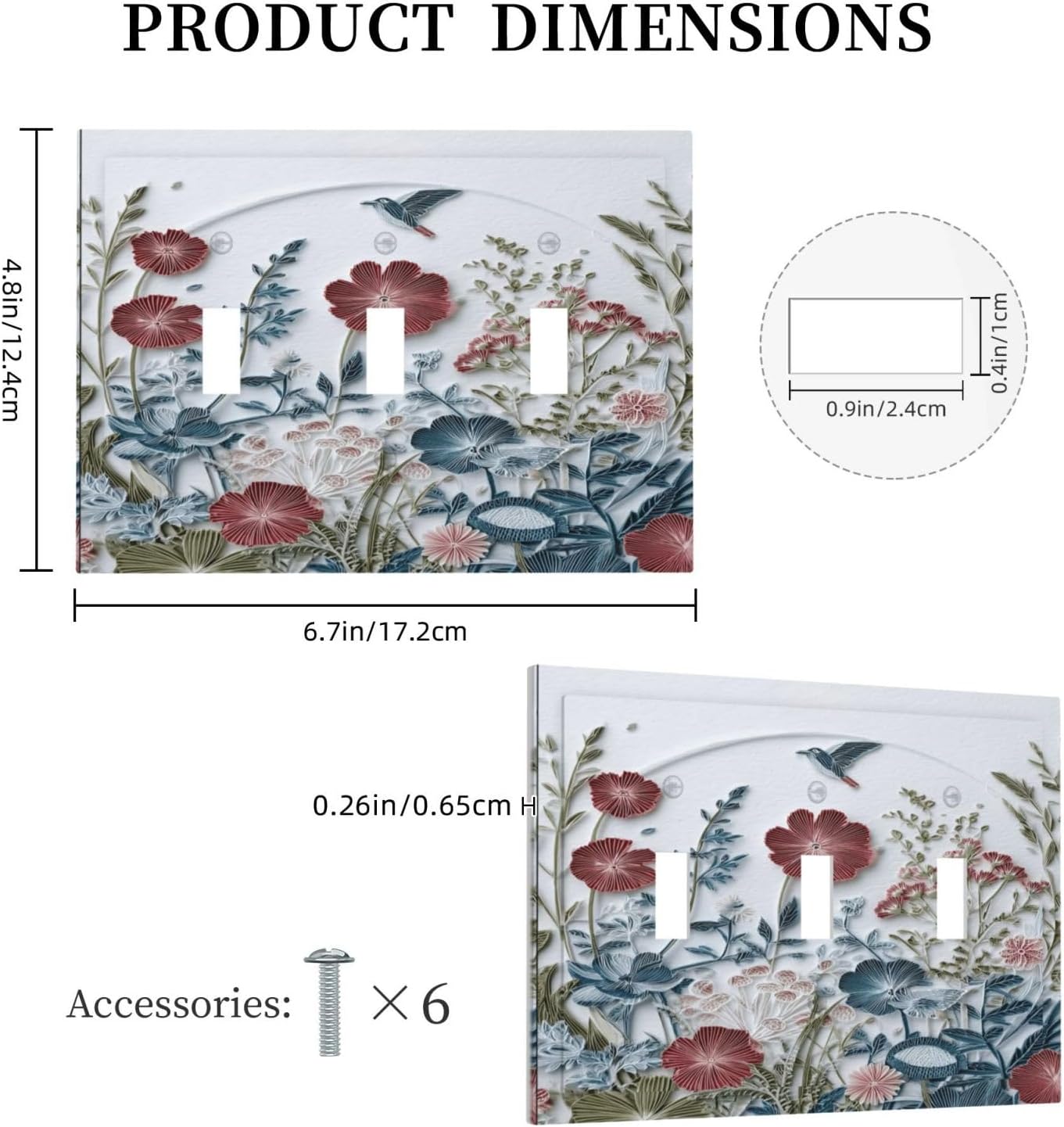 Wildflowers Flowers Floral Plants 3 Gang Triple Toggle Wall Plate Cover Decorative Light Switch Covers Electrical Faceplate Switch Plates for Bathroom Kitchen Home