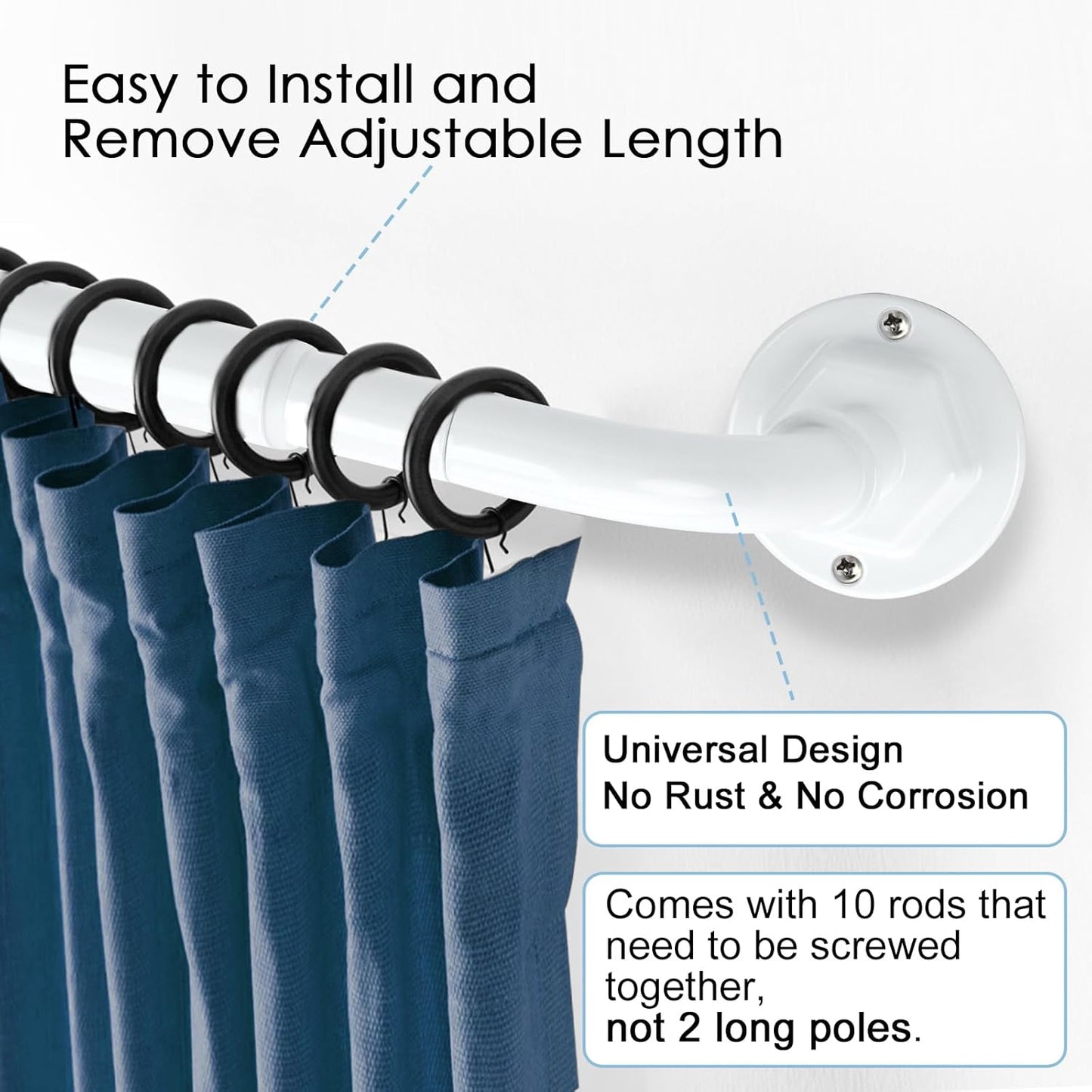 Curtain Rods for Windows 16 to 144 Inches Adjustable Blackout Wrap Around 1 Inch Diameter Curtain Rod,Ivory White