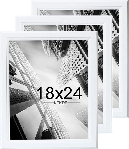 KTKDE Studio Gallery 18x24 Frame Set of 3, White Wooden frames Display Poster, Posters & Art Prints for Artwork Wall Vertical or Horizontal Display best gift