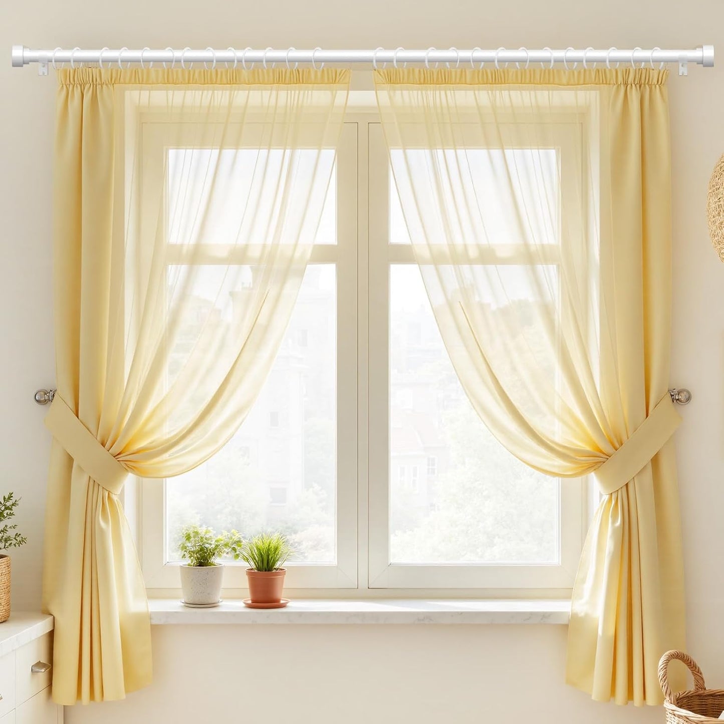 Curtain Rods for Windows 28 to 48, 1 Inch Adjustable White Heavy Duty Curtain Rod, Modern Style Indoor Outdoor Drapery Rods with End Caps, Size 32" - 60"